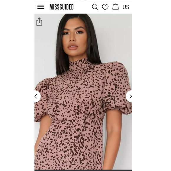 MISSGUIDED HIGH NECK PUFF SLEVE DRESS - Picture 2 of 7